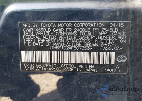 2015 Lexus Is 250 from USA, damaged, VIN JTHBF1D2XF5073539